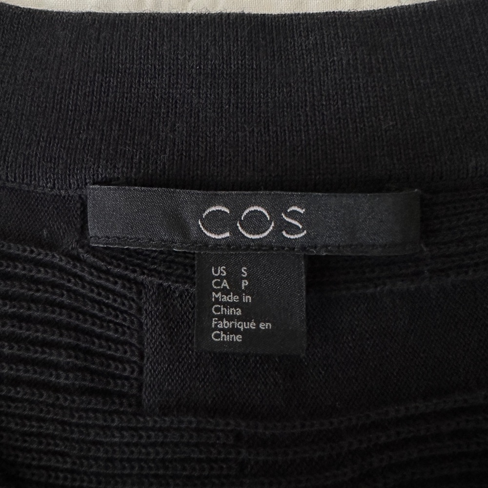 COS Black Irregular-Stitch Textured Knit Top Tee Cotton Women’s Small - Picture 5 of 13